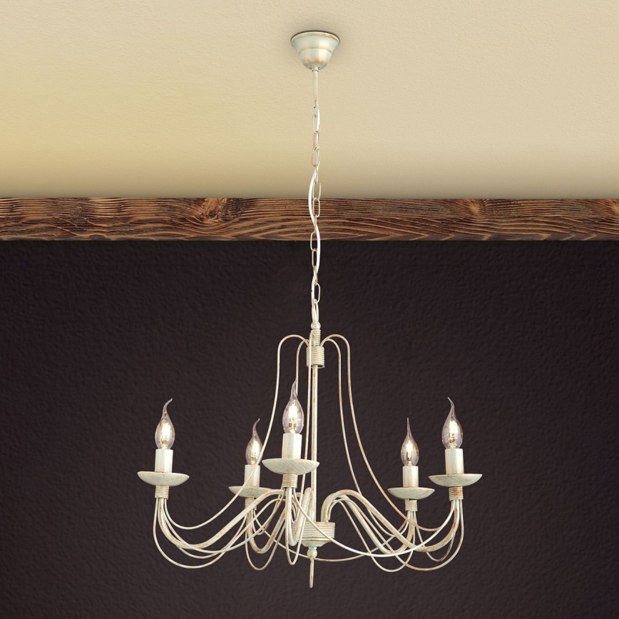 Lampadario a sospensione con catena VELA 5xE14/40W/230V diametro 60 cm bianco/oro/patina