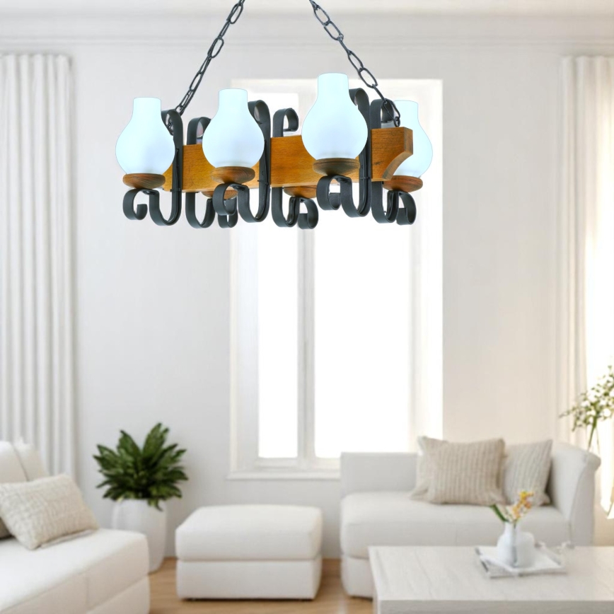 Lampadario a sospensione con catena VELA 6xE14/40W/230V faggio