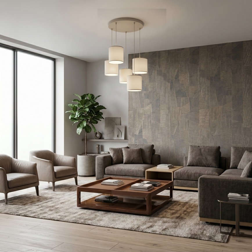 Lampadario a sospensione con cavo ARDEN 5xE27/15W/230V Ø 44 cm beige