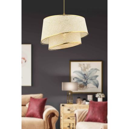 Lampadario a sospensione con cavo BARETTE 1xE27/60W/230V crema/oro