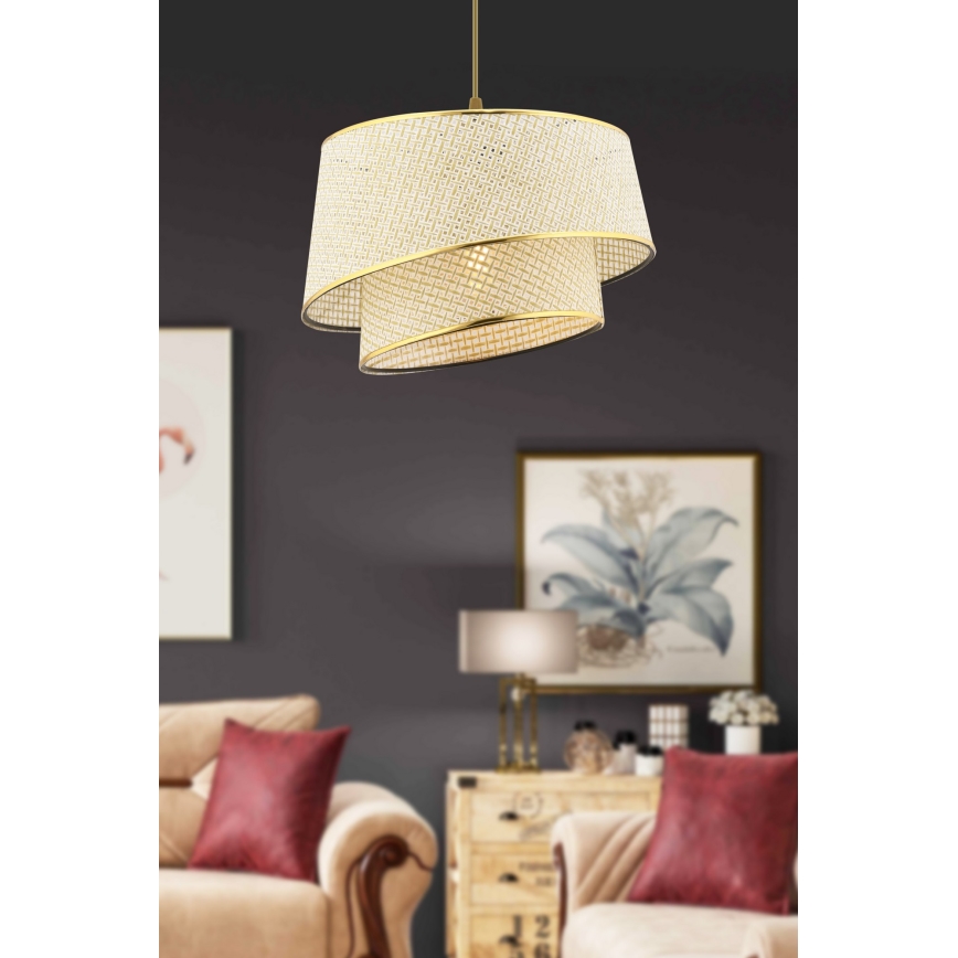 Lampadario a sospensione con cavo BARETTE 1xE27/60W/230V crema/oro
