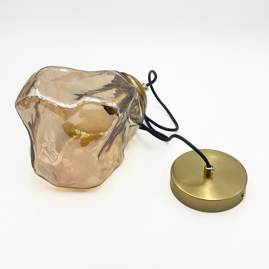 Lampadario a sospensione con cavo CRISTAL 1xE14/15W/230V ottone/beige fumé