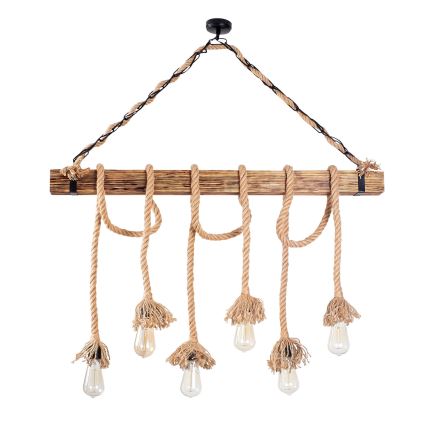 Lampadario a sospensione con cavo EREBOS 6xE27/40W/230V marrone