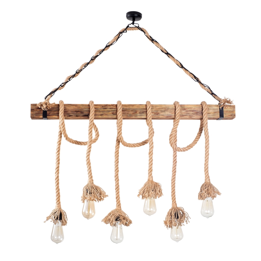 Lampadario a sospensione con cavo EREBOS 6xE27/40W/230V marrone