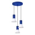 Lampadario a sospensione con cavo ESTRIA 3xE14/10W/230V Ø 30 cm blu