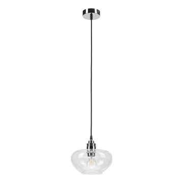 Lampadario a sospensione con cavo FLO, 1x E27, 15W, 230V, cromo lucido/trasparente