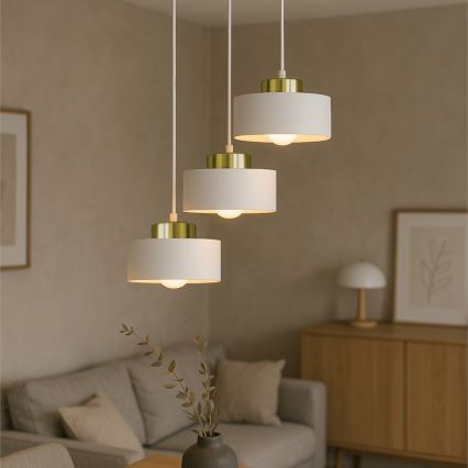 Lampadario a sospensione con cavo IGNIA 3xE27/60W/230V bianco/oro