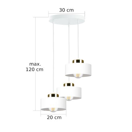 Lampadario a sospensione con cavo IGNIA 3xE27/60W/230V bianco/oro