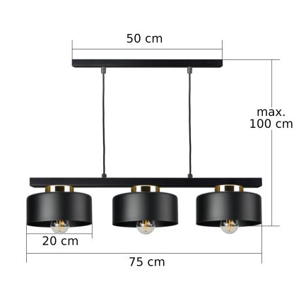 Lampadario a sospensione con cavo IGNIA 3xE27/60W/230V nero/oro