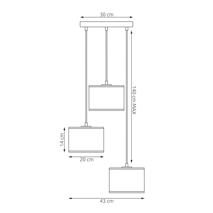 Lampadario a sospensione con cavo KARBON 3xE27/15W/230V nero/grigio