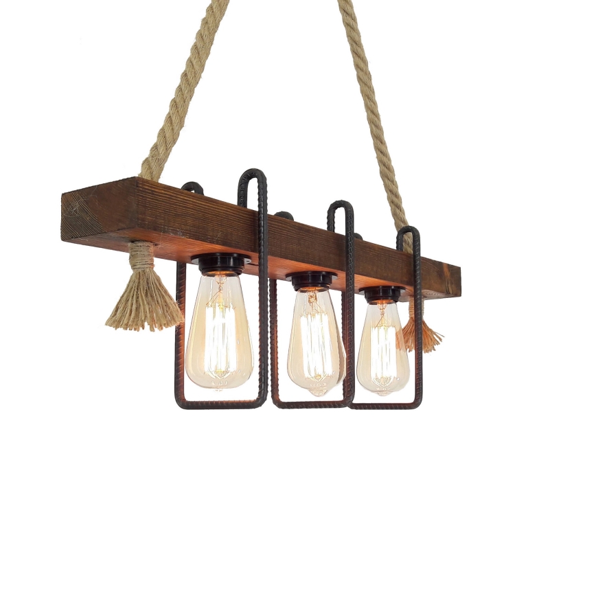 Lampadario a sospensione con cavo KUTUK 3xE27/40W/230V in pino