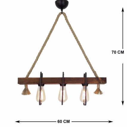 Lampadario a sospensione con cavo KUTUK 3xE27/40W/230V in pino