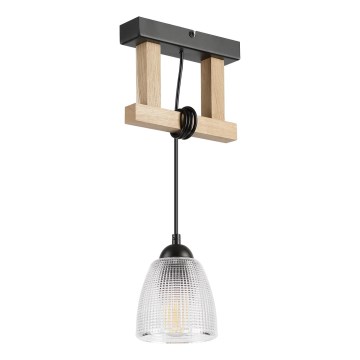 Lampadario a sospensione con cavo LEANDRA 1xE27/15W/230V rovere/nero