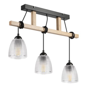 Lampadario a sospensione con cavo LEANDRA 3xE27/15W/230V rovere/nero