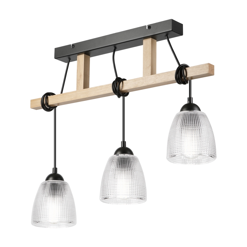 Lampadario a sospensione con cavo LEANDRA 3xE27/15W/230V rovere/nero
