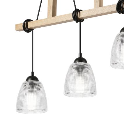 Lampadario a sospensione con cavo LEANDRA 3xE27/15W/230V rovere/nero