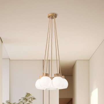 Lampadario a sospensione con cavo LOOMIS 5xE27/15W/230V 83 cm beige/rovere