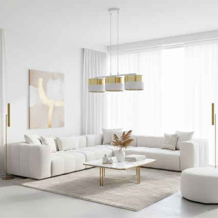 Lampadario a sospensione con cavo LUX 3xE27/15W/230V bianco/oro