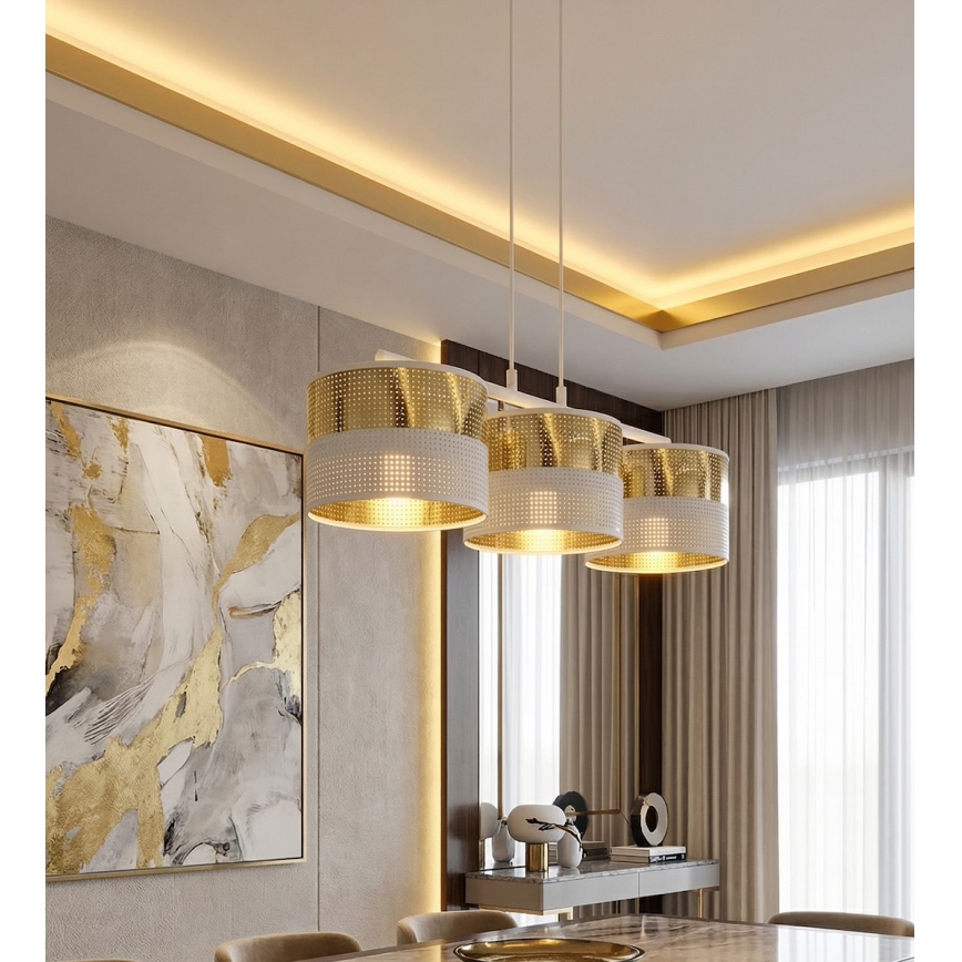 Lampadario a sospensione con cavo LUX 3xE27/15W/230V bianco/oro
