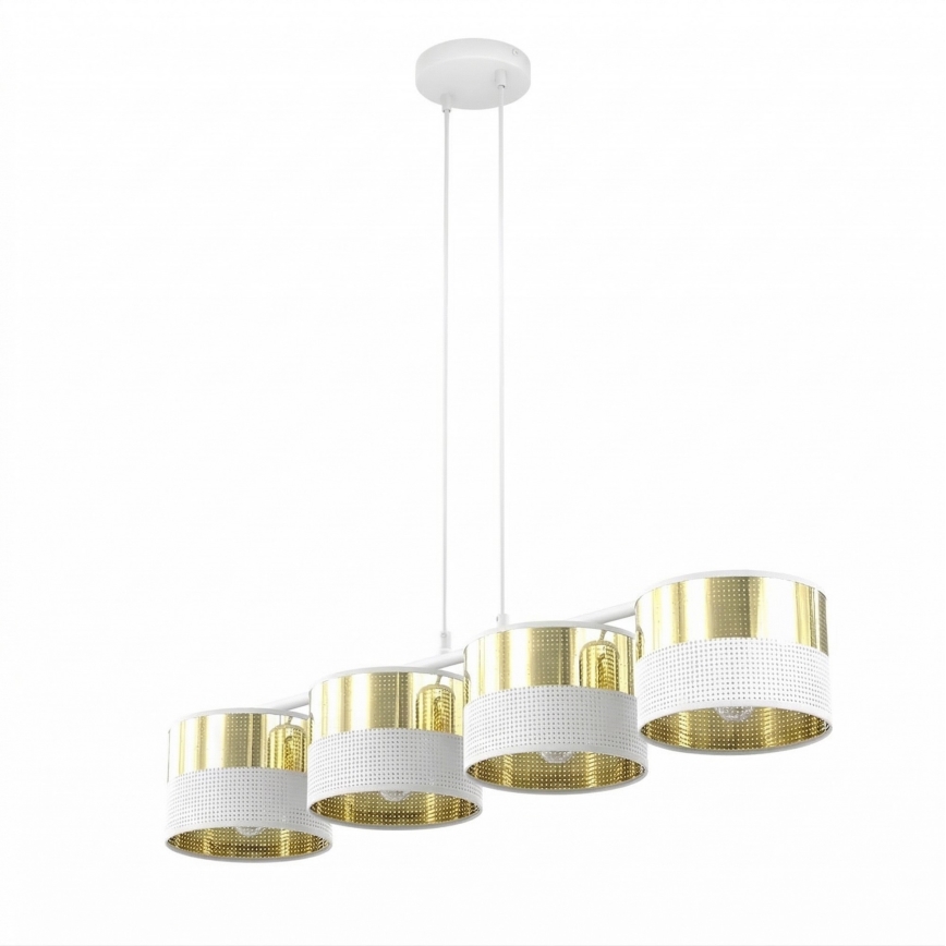 Lampadario a sospensione con cavo LUX 4xE27/15W/230V bianco/oro