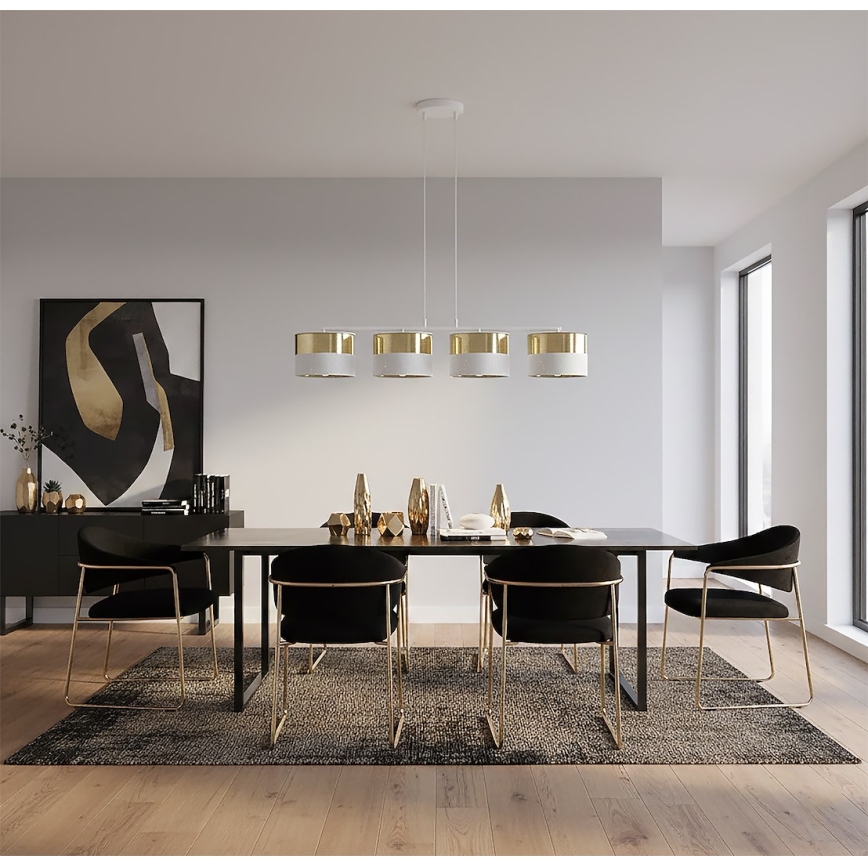 Lampadario a sospensione con cavo LUX 4xE27/15W/230V bianco/oro