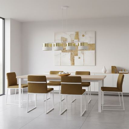 Lampadario a sospensione con cavo LUX 4xE27/15W/230V bianco/oro