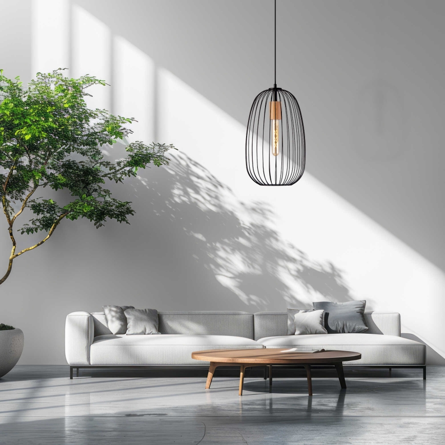Lampadario a sospensione con cavo OVELLA 1xE27/15W/230V Ø 25 cm nero/pino