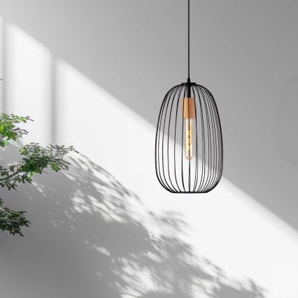 Lampadario a sospensione con cavo OVELLA 1xE27/15W/230V Ø 25 cm nero/pino