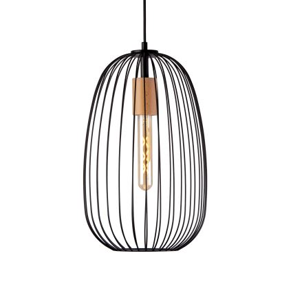 Lampadario a sospensione con cavo OVELLA 1xE27/15W/230V Ø 25 cm nero/pino