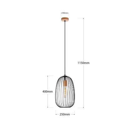 Lampadario a sospensione con cavo OVELLA 1xE27/15W/230V Ø 25 cm nero/pino