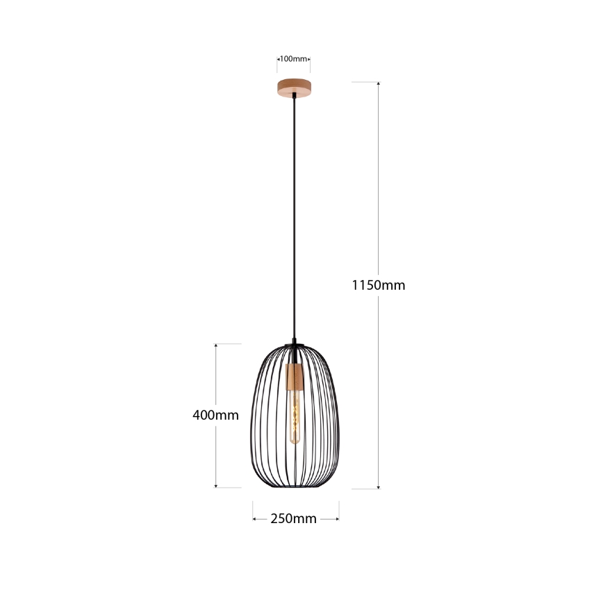 Lampadario a sospensione con cavo OVELLA 1xE27/15W/230V Ø 25 cm nero/pino