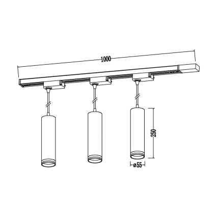 Lampadario a sospensione con cavo per sistema a binario PIPE 3xGU10/10W/230V nero