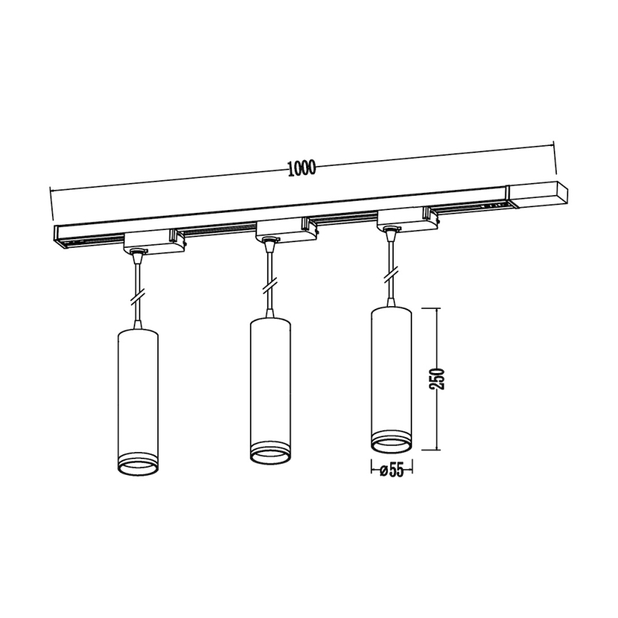 Lampadario a sospensione con cavo per sistema a binario PIPE 3xGU10/10W/230V nero