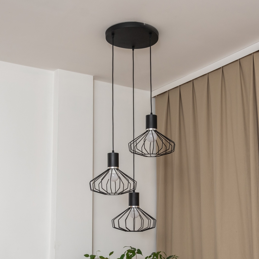 Lampadario a sospensione con cavo SOLANO 3xE27/15W/230V nero/cromo lucido