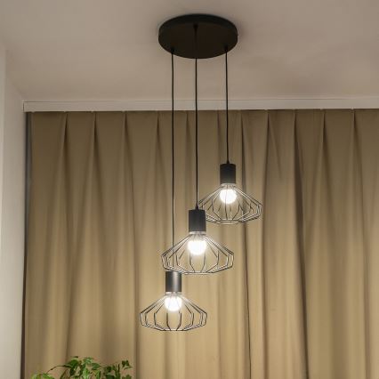 Lampadario a sospensione con cavo SOLANO 3xE27/15W/230V nero/cromo lucido