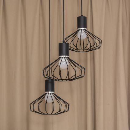 Lampadario a sospensione con cavo SOLANO 3xE27/15W/230V nero/cromo lucido