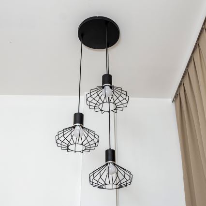 Lampadario a sospensione con cavo SOLANO 3xE27/15W/230V nero/cromo lucido