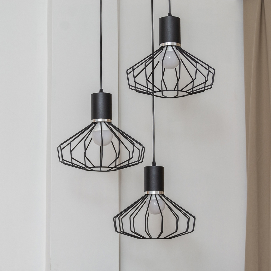 Lampadario a sospensione con cavo SOLANO 3xE27/15W/230V nero/cromo lucido