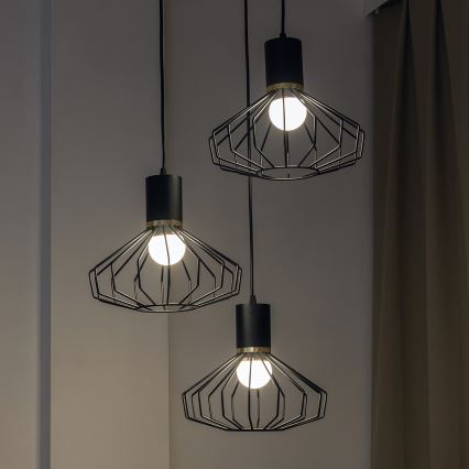 Lampadario a sospensione con cavo SOLANO 3xE27/15W/230V nero/oro