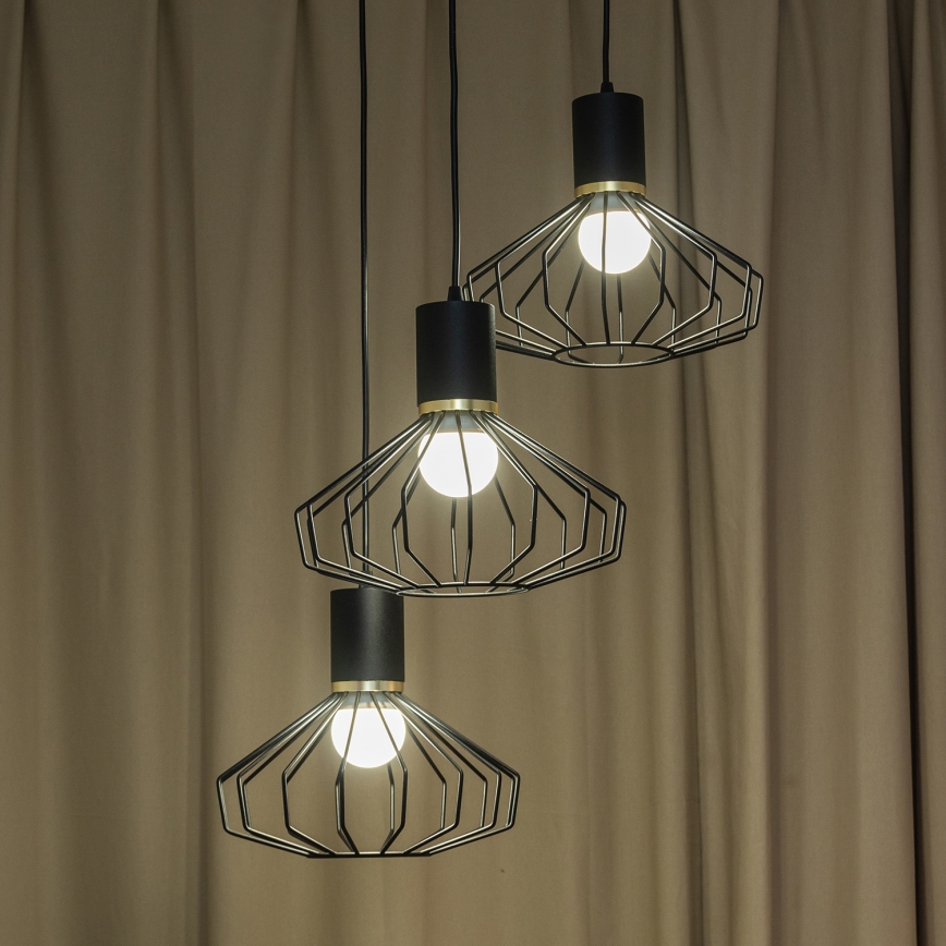 Lampadario a sospensione con cavo SOLANO 3xE27/15W/230V nero/oro