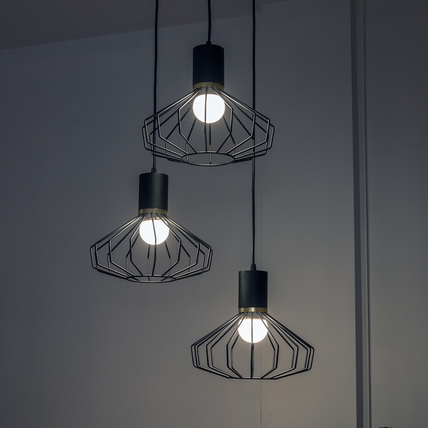 Lampadario a sospensione con cavo SOLANO 3xE27/15W/230V nero/oro