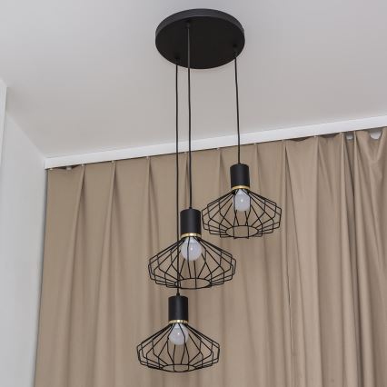 Lampadario a sospensione con cavo SOLANO 3xE27/15W/230V nero/oro