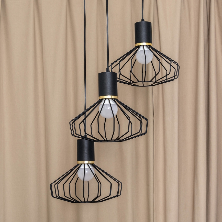 Lampadario a sospensione con cavo SOLANO 3xE27/15W/230V nero/oro