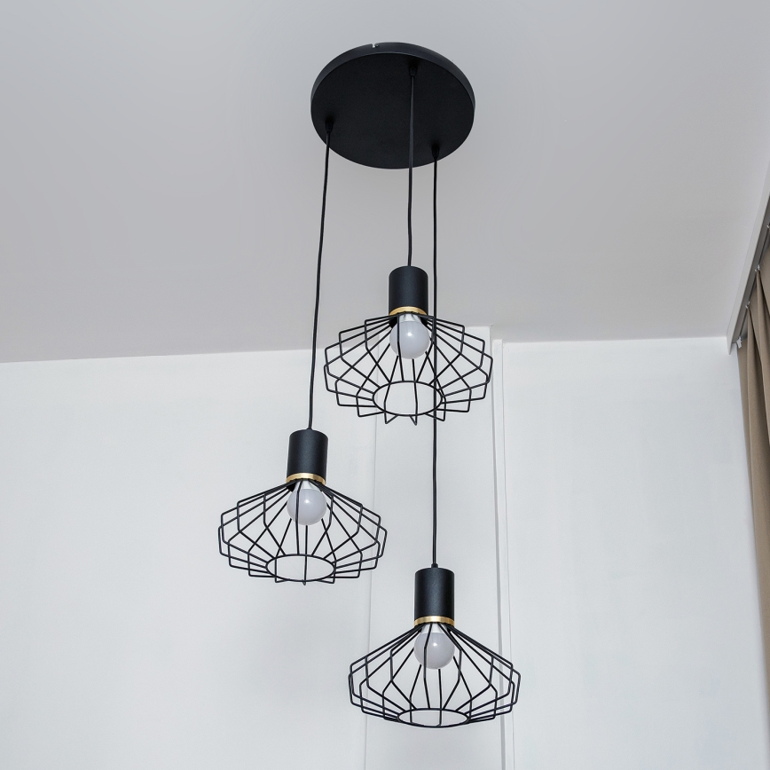 Lampadario a sospensione con cavo SOLANO 3xE27/15W/230V nero/oro