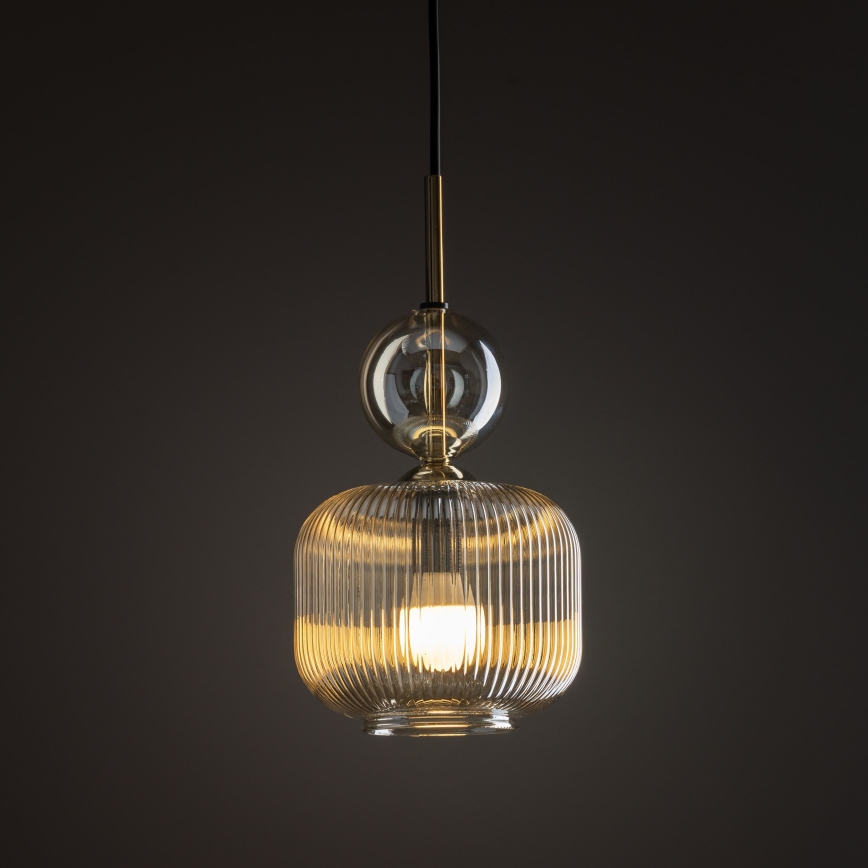 Lampadario a sospensione con cavo SOPHIA 1xE14/10W/230V nero/beige fumé