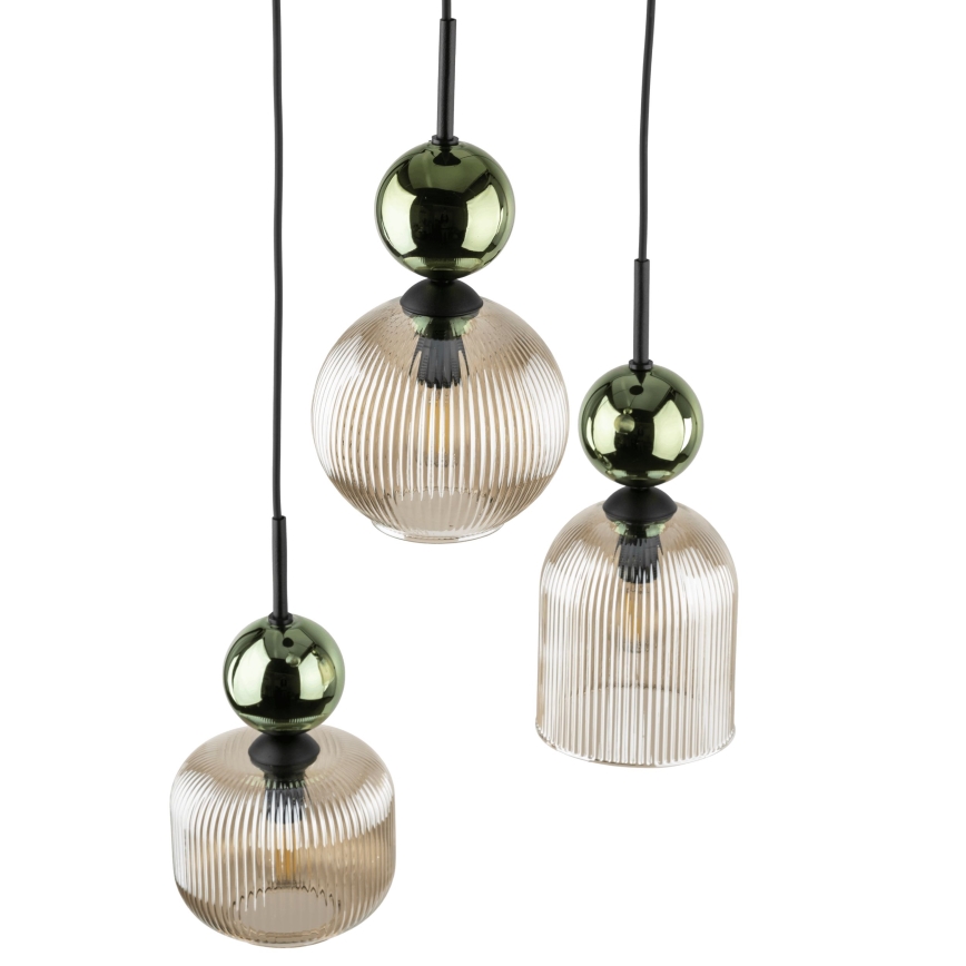 Lampadario a sospensione con cavo SOPHIA 3xE14/10W/230V nero/verde/beige fumé