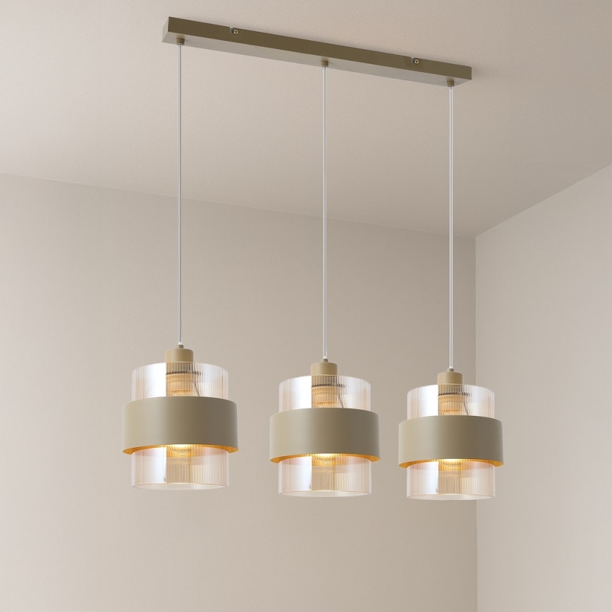 Lampadario a sospensione con cavo VALENTINO 3xE27/15W/230V beige/trasparente
