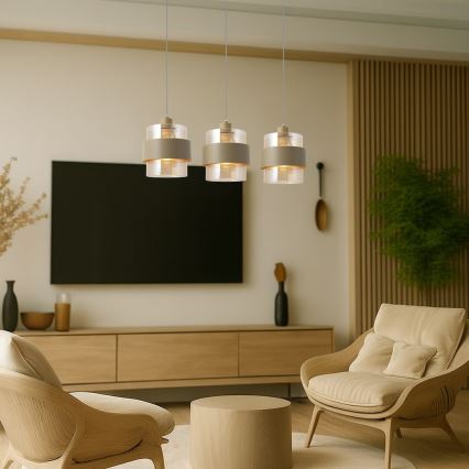Lampadario a sospensione con cavo VALENTINO 3xE27/15W/230V beige/trasparente