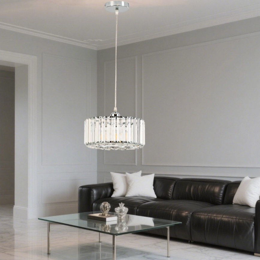 Lampadario a sospensione con cavo VETRO 1xE27/60W/230V cromo lucido