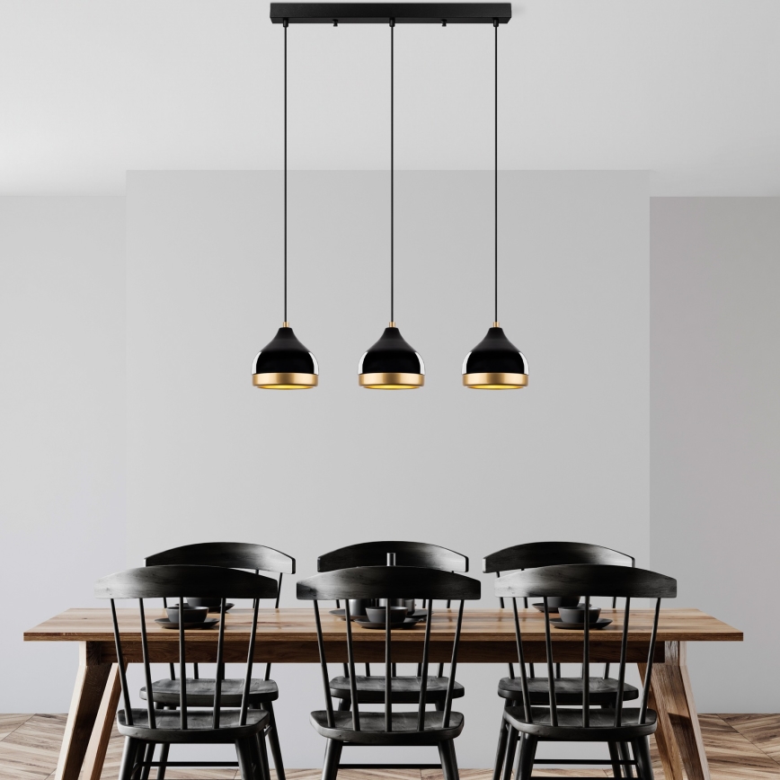 Lampadario a sospensione con cavo YILDO 3xE27/40W/230V nero/oro